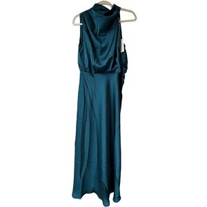 Petal + Pup Anabelle Halter Neck Women M Teal Satin Quiet Luxury Midi Dress